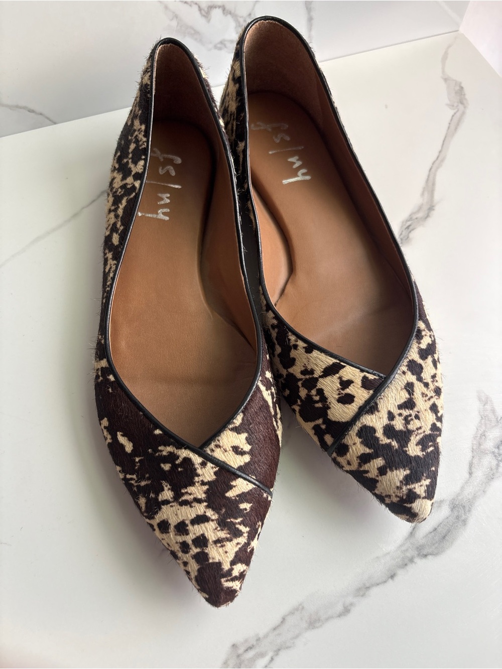 French Sole FS/NY sz 9 pointy Peppy Ballet Flat animal print Calf-hair leather